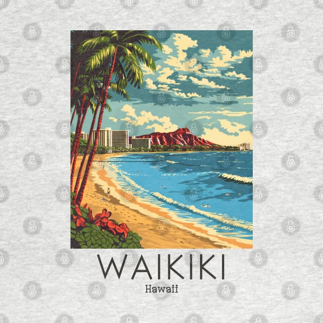 A Vintage Travel Illustration of Waikiki - Hawaii by goodoldvintage